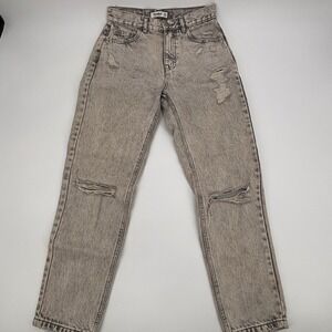 Pull &‎ Bear Grey Acid Wash Ripped Skinny Jeans Women 4 Grunge Distressed Cotton